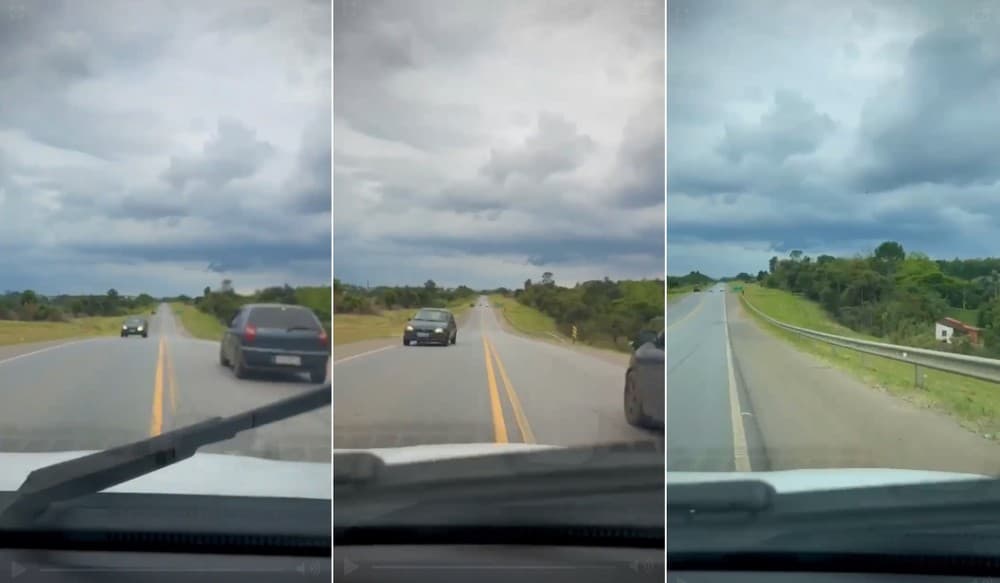 Câmera registra capotamento de carro durante ultrapassagem na SP-250, em Capão Bonito