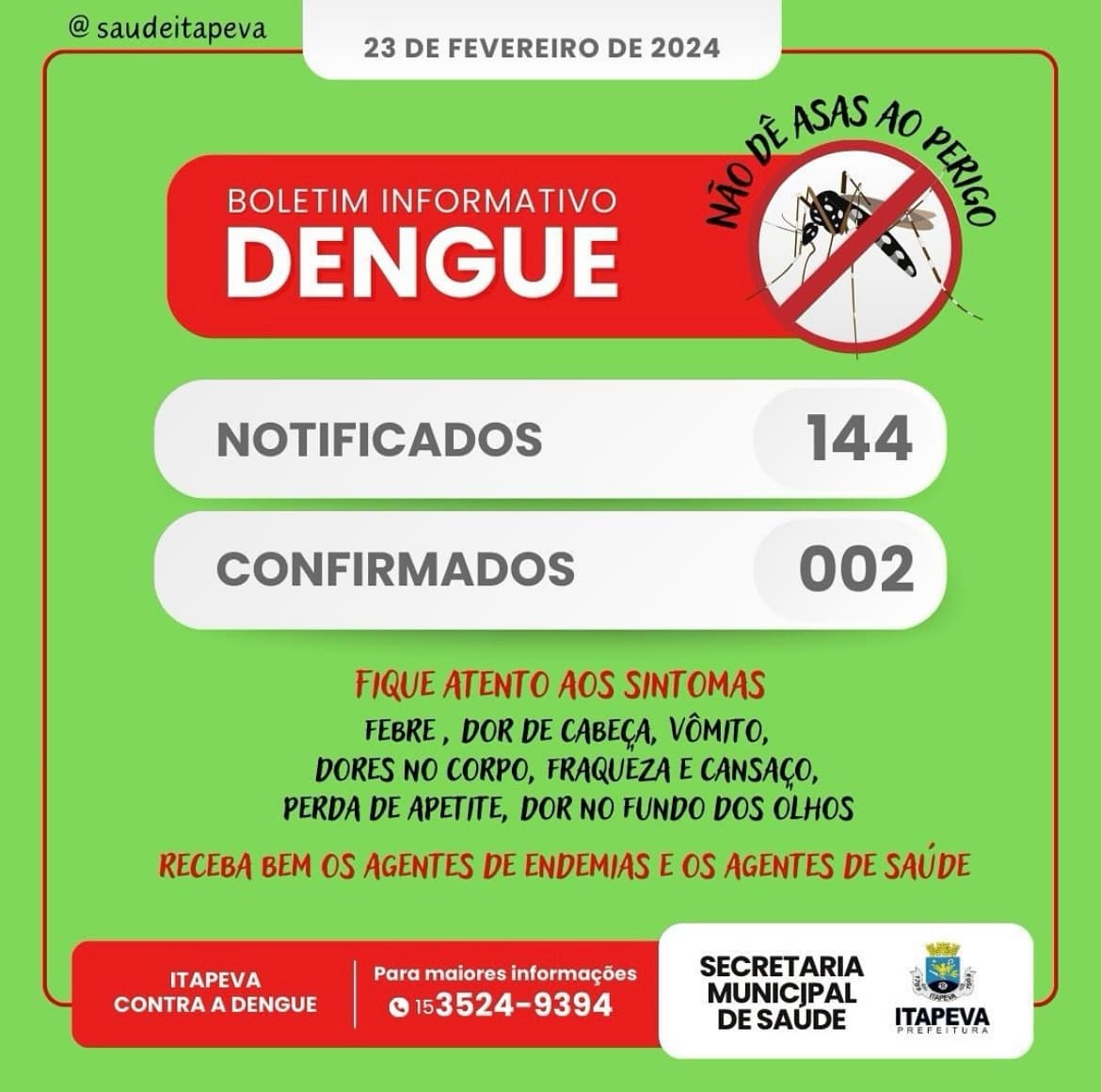 Prefeitura de Itapeva alerta para aumento de casos de Dengue na cidade