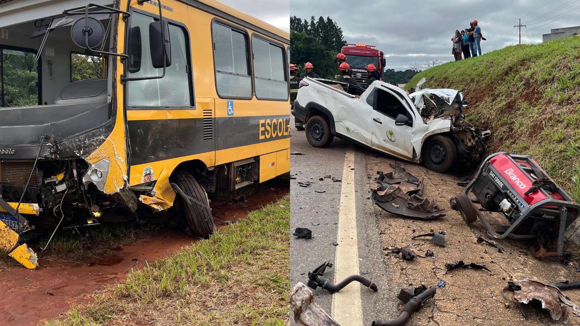 Colisão frontal entre ônibus escolar de Itaberá e Fiat Strada deixa um morto na SP-249, próximo ao Jardim Kantian