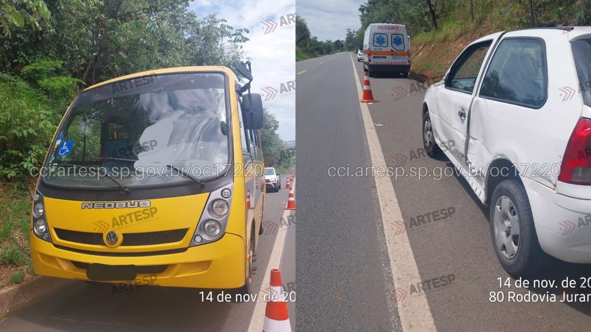 Acidente entre carro e micro-ônibus deixa um ferido na SP-281, em Itaporanga