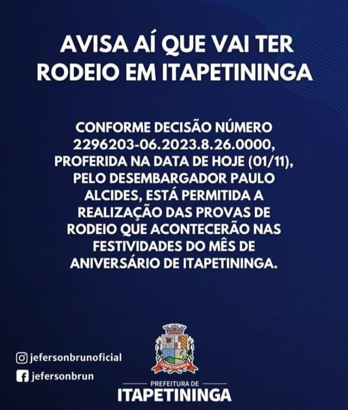 VAI TER RODEIO EM ITAPETININGA