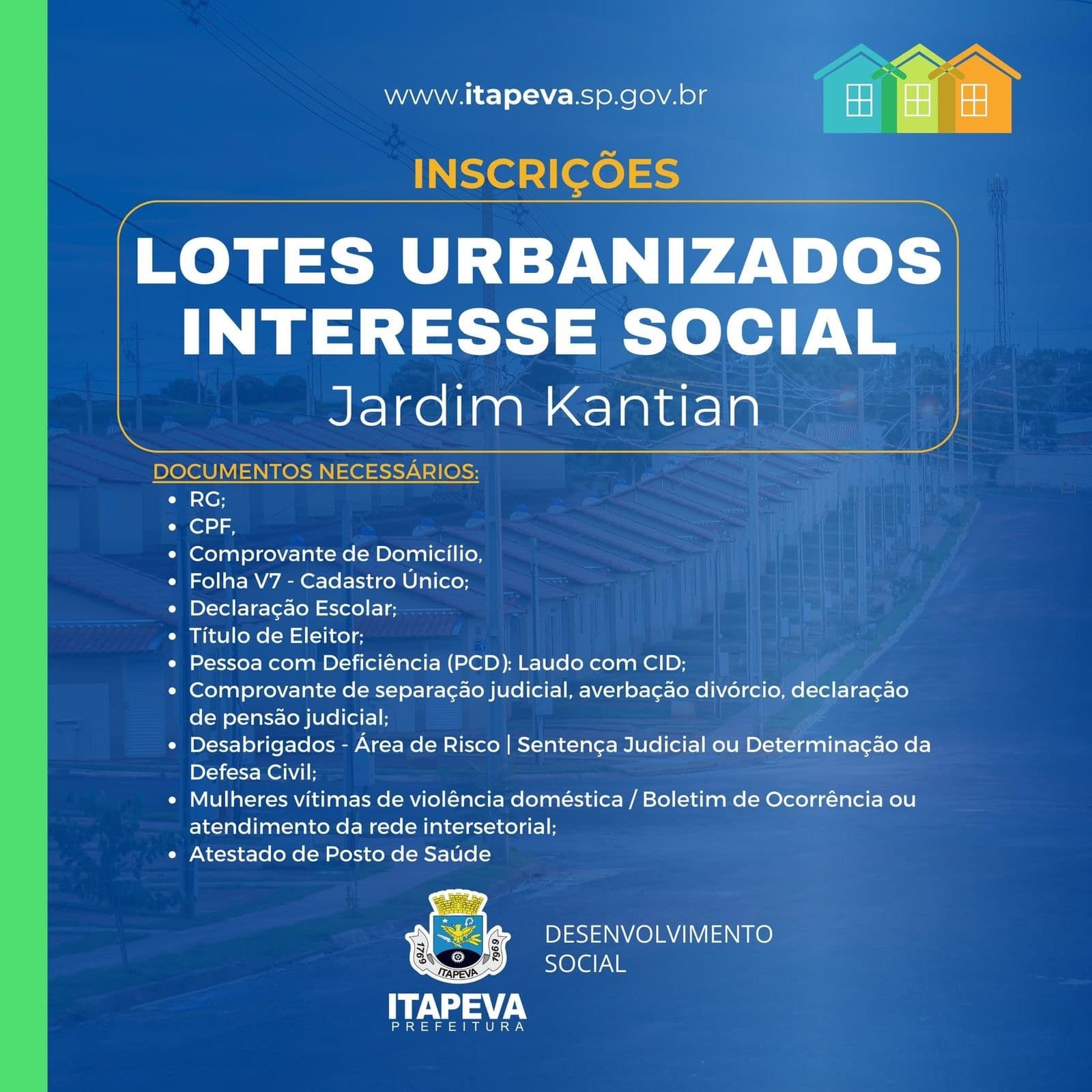 Inscrições abertas para programa de moradia popular no Jardim Kantian em Itapeva/SP